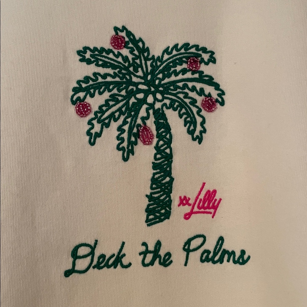 Lilly Pulitzer ‘Deck The Palms’ Holiday Sweatshirt w/ Embroidery, Medium - Picture 2 of 3
